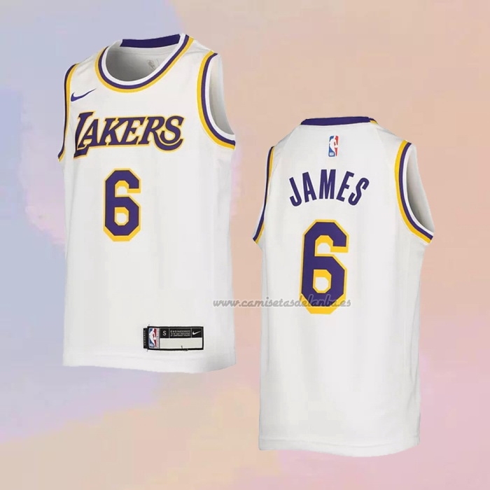 Camiseta Nino Los Angeles Lakers LeBron James NO 6 Association 2022-23 Blanco